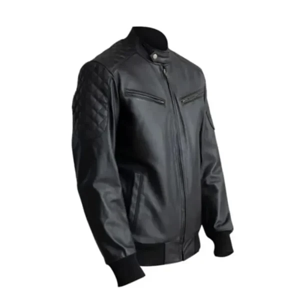 Casual Black Leather Bomber Jacket | Genuine Leather & Modern Fit - Photo 3
