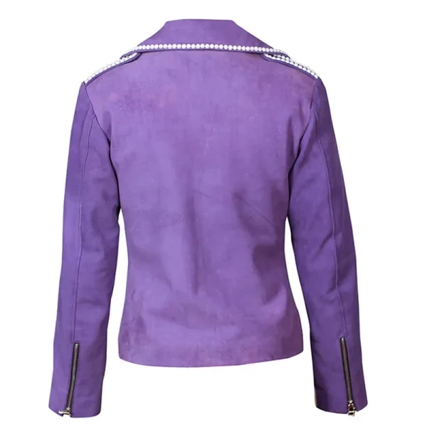 Selena Quintanilla Purple Vegan Leather Jacket | Vegan Suede Biker Style | Shop USA - Photo 4