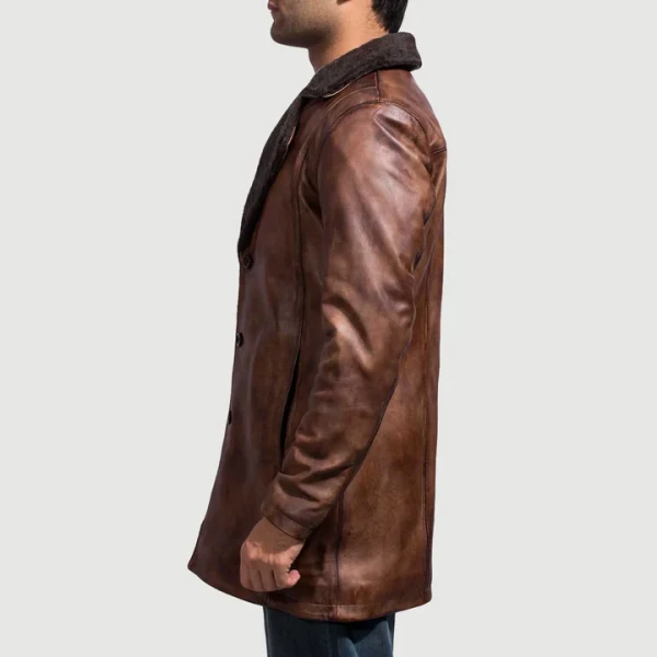 Cinnamon Distressed Leather Fur Coat | Sheepskin Leather & Faux Fur Lined | Free Shipping - Photo 4