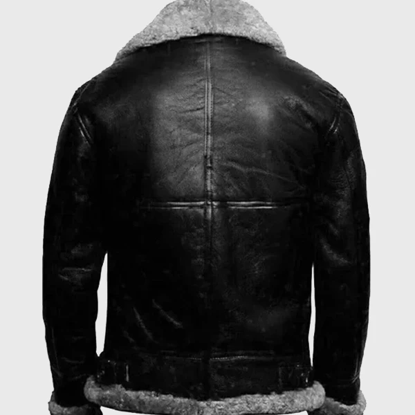 Men’s RAF Aviator Shearling Leather Jacket | Genuine Leather Pilot Coat with Fur Collar - Photo 3