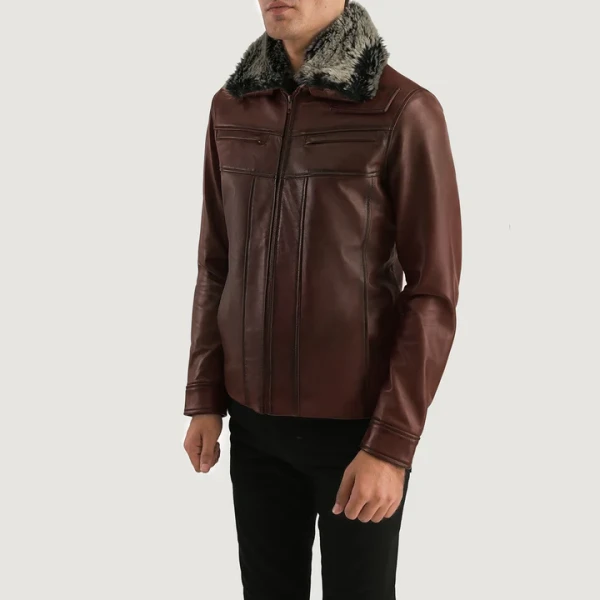 Evan Hart Distressed Brown Sheepskin Leather Jacket | Detachable Fur Collar | Free USA Shipping - Photo 3