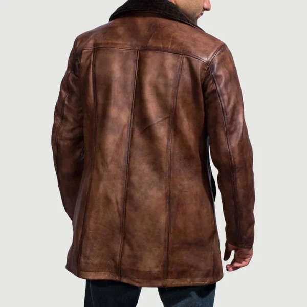 Cinnamon Distressed Leather Fur Coat | Sheepskin Leather & Faux Fur Lined | Free Shipping - Photo 5