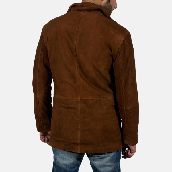 Sheriff Brown Suede Jacket | Goat Skin Leather & Faux Fur Lined - Photo 3
