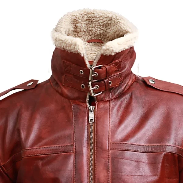 Men’s Brown Shearling Stand Collar Leather Jacket | Real Leather & Fur | Free USA Shipping - Photo 2