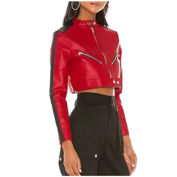 Thandi Cropped Racer Leather Jacket | Real Red Leather & Free USA Shipping - Photo 2