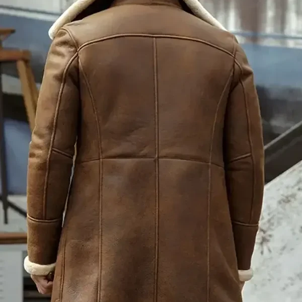 Men’s Fur Shearling Brown Leather Coat | Real Leather Aviator Jacket with Shearling Lining - Photo 2