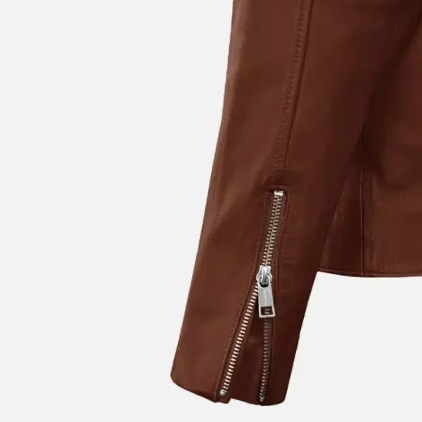 Men's Moto Tan Biker Leather Jacket | 100% Real Sheepskin | Stylish & Durable - Photo 3