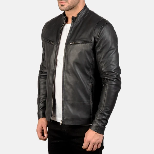 Ionic Black Leather Jacket | Premium Sheepskin & Quilted Lining - Photo 2