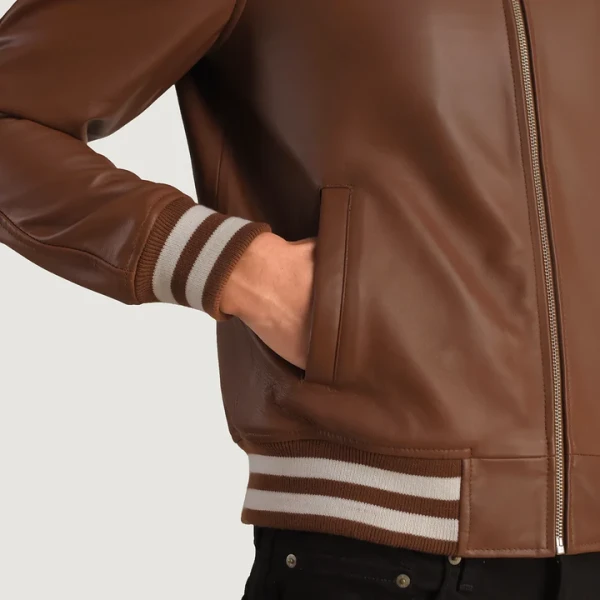 Walton Brown Leather Varsity Jacket | Sheepskin & Quilted Polyester Lining - Photo 6