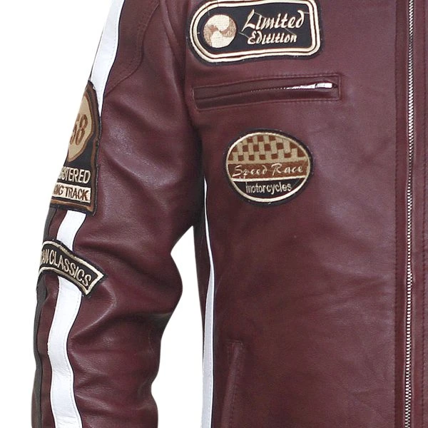 Men’s Maroon Limited Edition Leather Jacket | Real Leather with Patches | Motorcycle-Ready Style - Photo 1