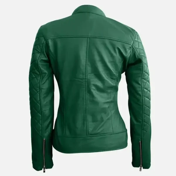 Women's Green Quilted Leather Jacket | Premium Sheepskin | Cafe Racer Design | Stylish & Warm - Photo 1