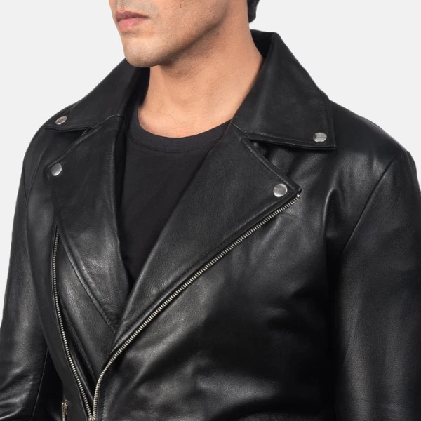 Noah Black Leather Biker Jacket | Sheepskin Semi-Aniline & Quilted Lining - Photo 5