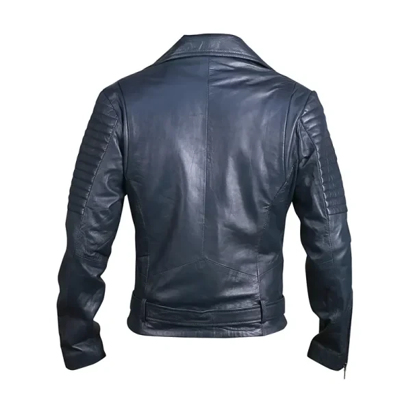 Women’s Classic Motorcycle Leather Jacket | Asymmetrical Zipper | Blue Real Leather - Photo 1