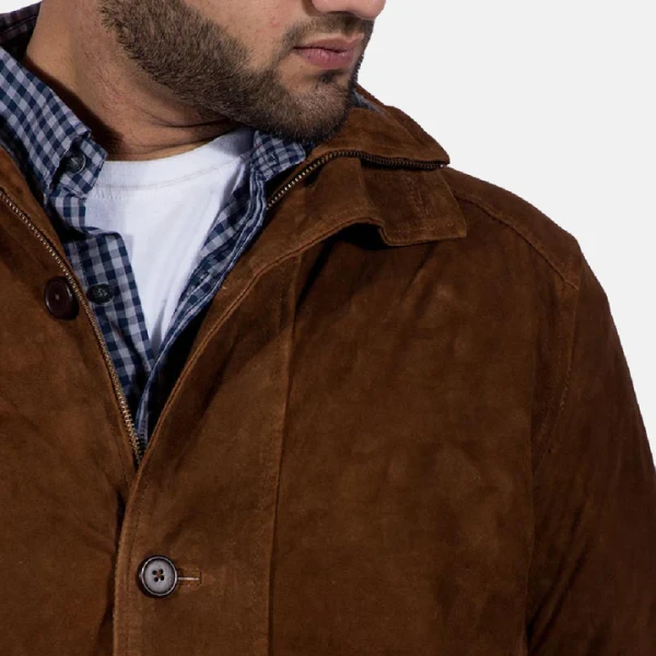 Sheriff Brown Suede Jacket | Goat Skin Leather & Faux Fur Lined - Photo 4