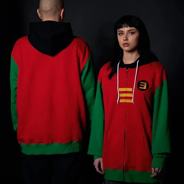 Eminem Rap Boy Zip Hoodie | Slim Shady Tribute – Red, Green & Black Fleece Streetwear - Photo 4