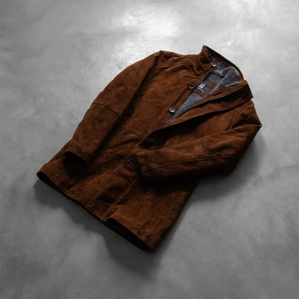 Sheriff Brown Suede Jacket | Goat Skin Leather & Faux Fur Lined - Photo 5