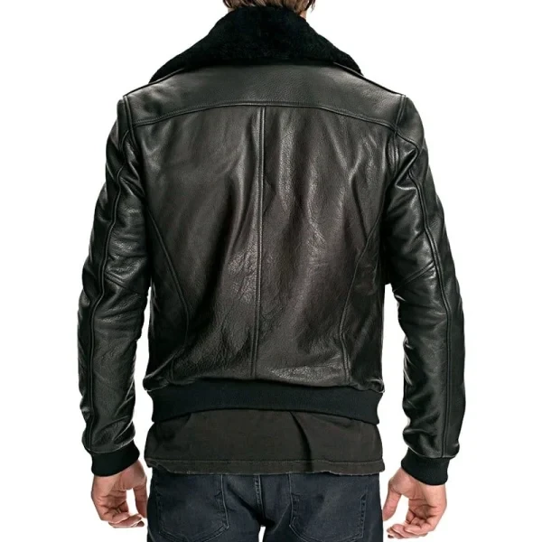 Men’s Air Force Leather Bomber Jacket | Shearling Fur Collar Black Real Leather Jacket - Photo 1