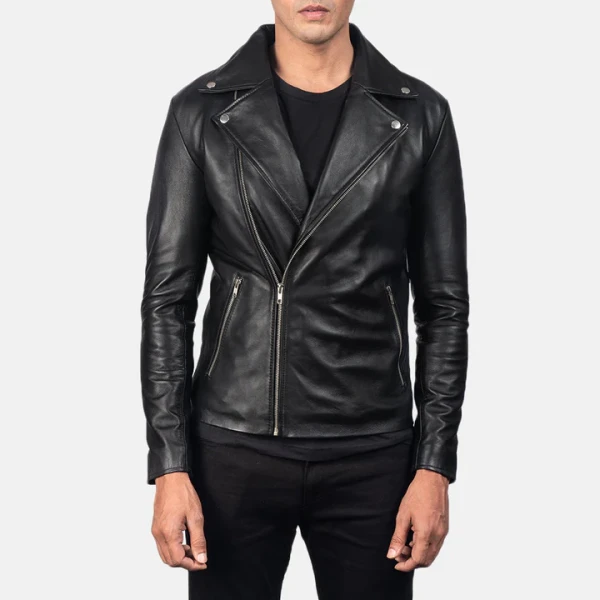 Noah Black Leather Biker Jacket | Sheepskin Semi-Aniline & Quilted Lining - Photo 3