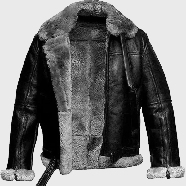 Men’s RAF Aviator Shearling Leather Jacket | Genuine Leather Pilot Coat with Fur Collar - Photo 2