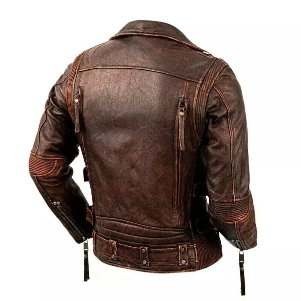 Men’s Vintage Brown Distressed Leather Biker Jacket | Cafe Racer Style - Photo 2