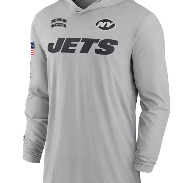 2024 New York Jets Salute to Service Hooded T-Shirt | Gray Polyester Long Sleeve Pullover for NFL Fans - Photo 3